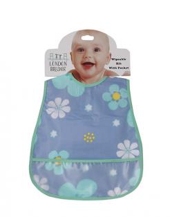 Blue Floral Wipeable Bib Hanger Tag